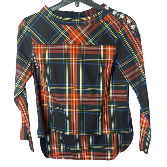J Crew Jewel Button Tartan Plaid Funnel Top K6797 - Sz 4P - Picture 3 of 12